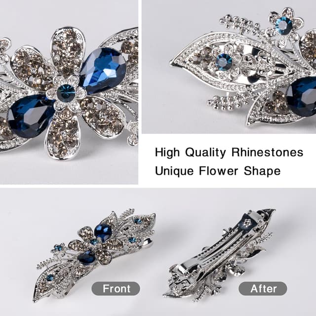 Detalle de Dalababa Haarspange Blume Vintage Blau mit Strass, Clip für Damen, Frauen & Mädchen