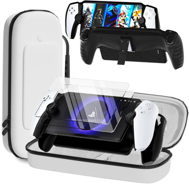 Detalle de QUAGGY 3-in-1 Accessoris Kit for PlayStation Portal – EVA carry case with silicone cover, stand, and screen protectors