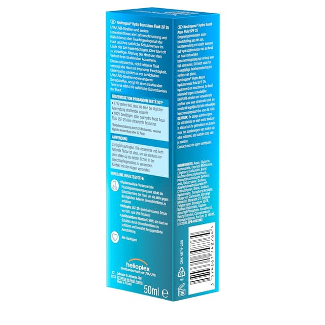 Detalle de Neutrogena Hydro Boost Aqua Fluid LSF 25 – leichte Feuchtigkeitscreme mit Hyaluronsäure & Vitamin C, 50 ml