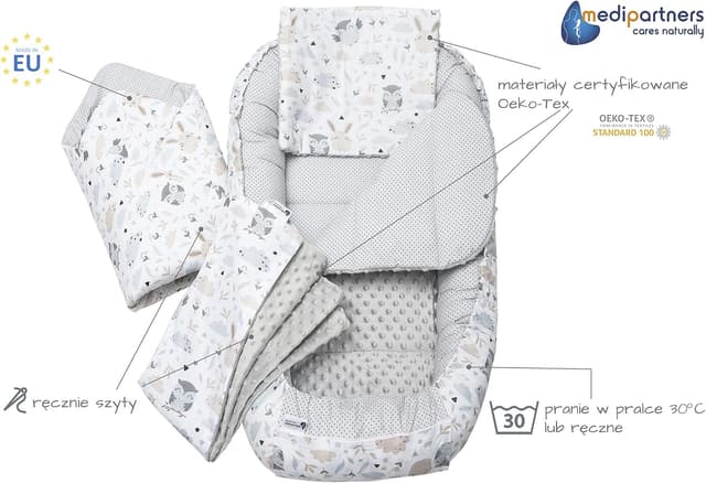 Detalle de Medi Partners Riduttore Lettino Neonato 100x60x15 (nido antisoffoco) in cotone e Minky