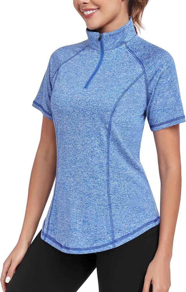 Thumbnail 6 de DUVOWE Sportshirt Damen Kurzarm mit 1/4 Reißverschluss – Funktions-T-Shirt für Gym, Workout & Laufen