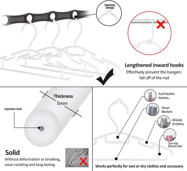 Thumbnail 2 de 60 cintres bébé en plastique, blanc, 30 cm ⚙