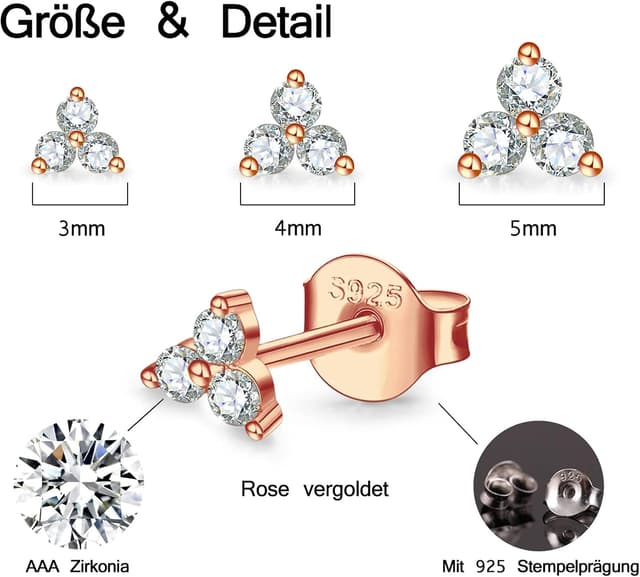 Detalle de MASOP Ohrstecker Set mit Zirkonia 3er, 3 mm