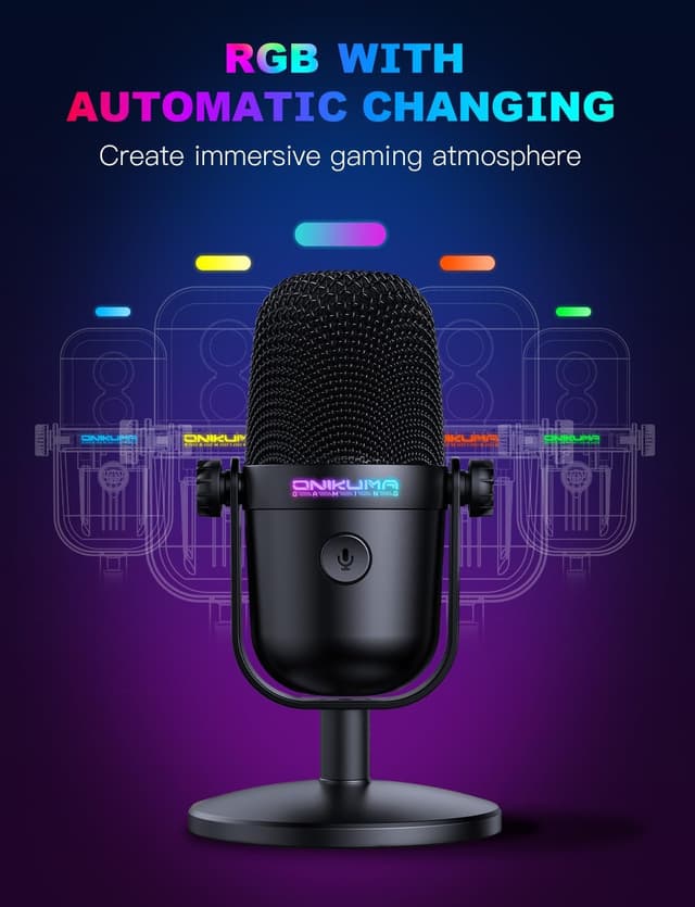 Detalle 2 de ONIKUMA GAMING USB Condenser Gaming Microphone with Noise Cancellation & Mute Button (Black)