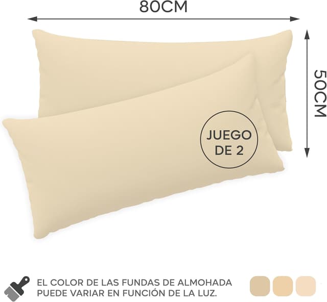 Thumbnail 1 de Twinzen® Funda de Almohada 50x80 Beige 🛏️ (Pack de 2)