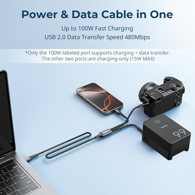 Detalle 2 de SMALLRIG USB-C 3-in-1 Ladekabel 100 W