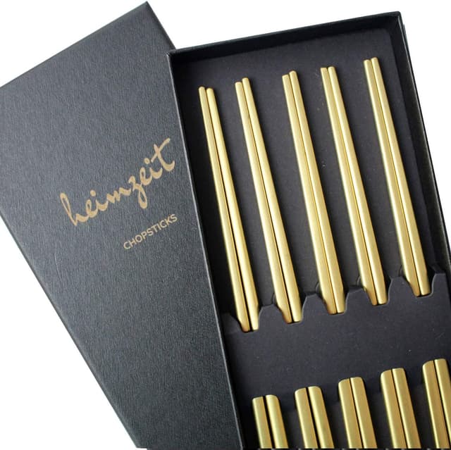 Detalle de Heimzeit Essstäbchen aus Edelstahl in Gold (5 Paar) – spülmaschinenfest & wiederverwendbar