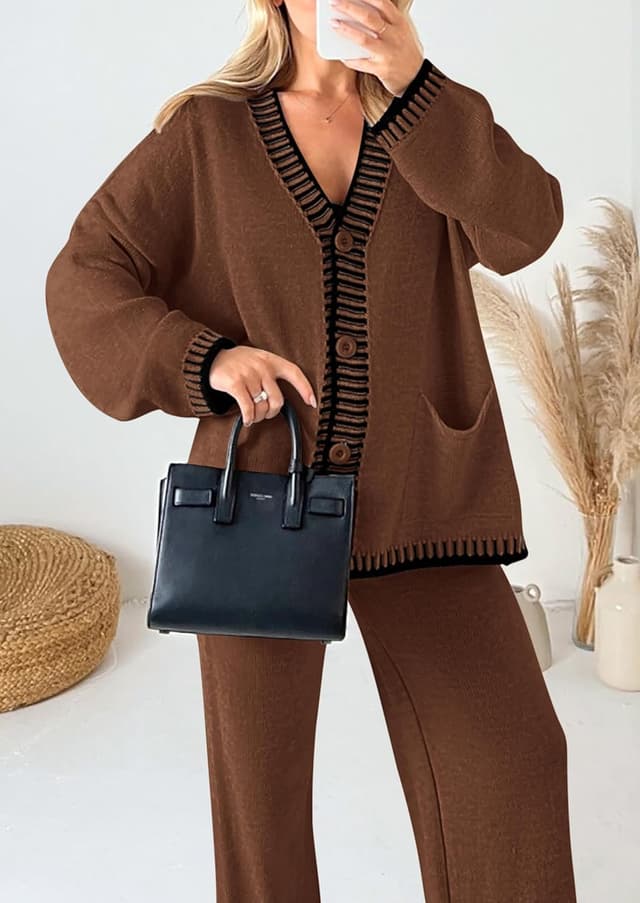 Detalle de PRETTYGARDEN Women’s Lounge Set (2-Piece) Cardigan & Wide-Leg Pants