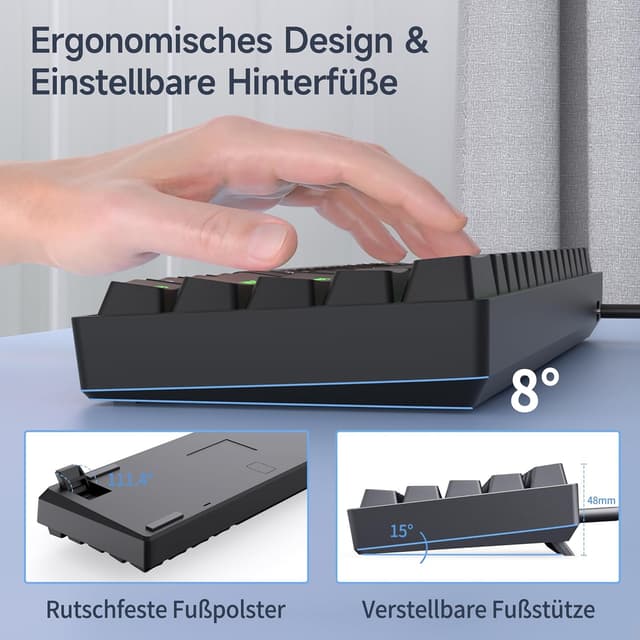 Thumbnail 3 de TMKB T61SE Gaming Mechanische Tastatur (61 Tasten) mit deutschem QWERTZ und roten Schaltern