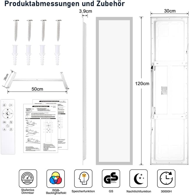 Detalle 2 de LEOEU LED Panel Deckenleuchte 120x30CM