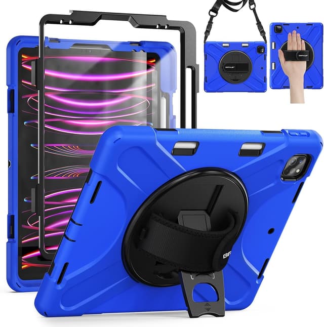 Detalle de Étui BRAECN avec coque de protection, support rotatif 360° et dragonne pour iPad Pro 12,9 pouces (6e/5e/4e/3e génération, 2022/2021/2020/2018) – Rouge