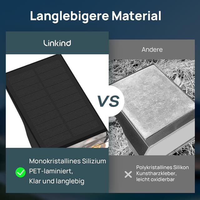 Thumbnail 6 de Linkind LED Solar Gartenlampen „StarRay“ 800 lm, 3000 K, IP65 – 4er Set mit 3 Modi und Lichtsensor