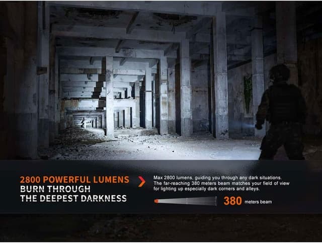 Detalle 2 de Fenix PD36R Pro Black rechargeable tactical LED torch (2800 lumens, IP68)