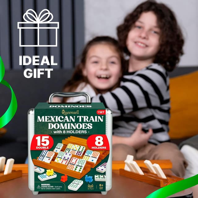 Detalle 2 de Queensell Mexican Train Domino-Set Doppel 15 (136 Spielsteine) im Aluminiumkoffer