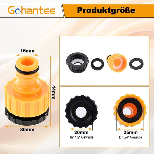 Detalle 2 de gohantee 9 Stück Schlauchverbinder Hahnverbinder 2-in-1 für 1/2 und 3/4 Zoll – Tap Connector Adapter