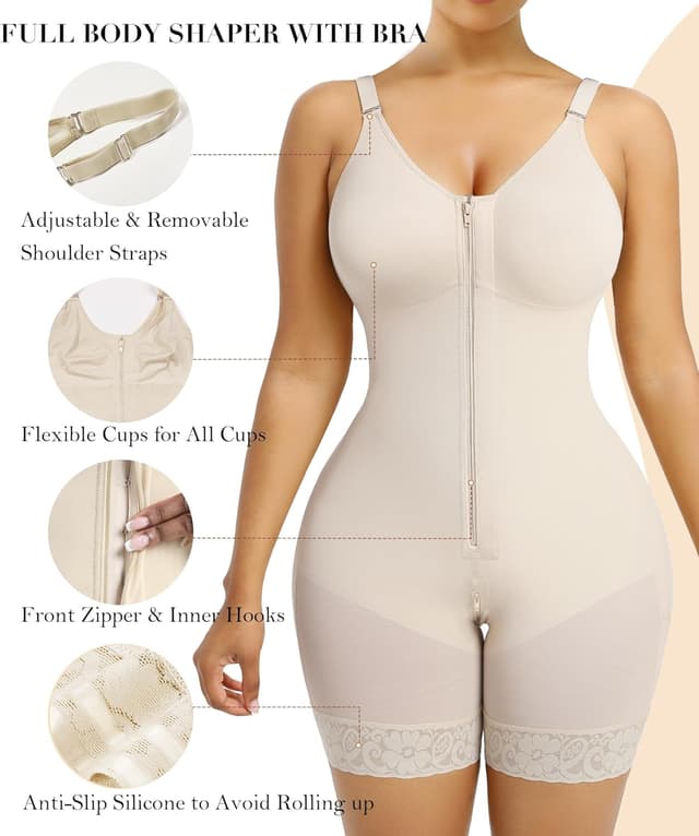 Detalle de YIANNA Fajas Colombianas Postpartum Shapewear with Zipper Crotch Tummy Control Butt Lifter Body Shaper