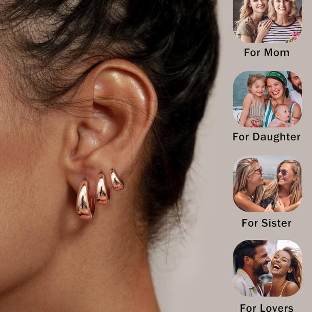 Detalle 2 de Chriscoco 3 Paare Creolen Gold/Silber für Damen – hypoallergen, leicht & mit flexibler Schließe