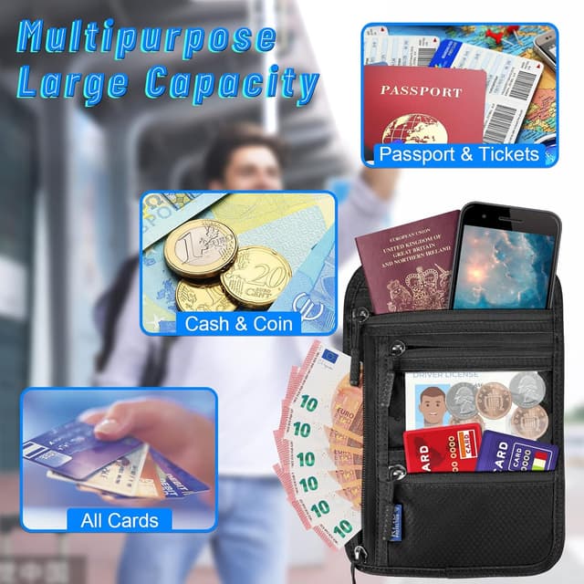 Detalle de CORYIN Travel neck wallet RFID 5 pockets