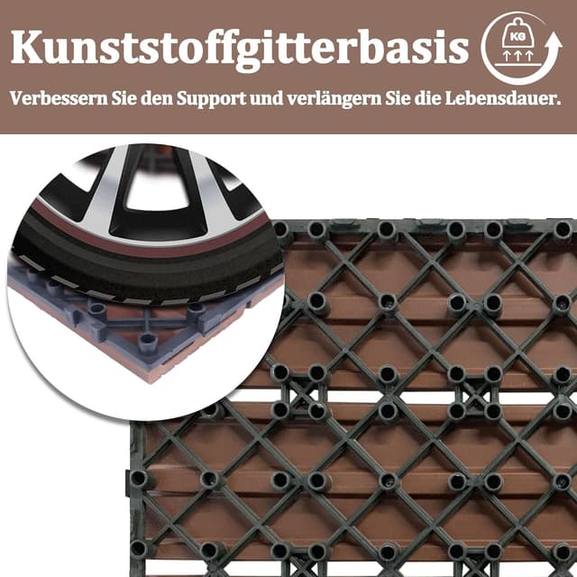 Detalle de Aufun Terrassenfliesen aus WPC mit Klicksystem (22 Stück) 30 x 30 cm – Holzoptik, braun (Type A)