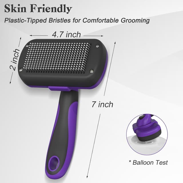 Detalle de Swihauk Self-Cleaning Slicker Brush for Dogs & Cats (Purple) — Skin-Friendly Grooming for Shedding