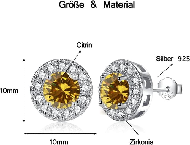 Detalle 2 de MASOP Ohrstecker Silber 925 mit Geburtsstein & Zirkonia – runde Ohrringe (10 mm)