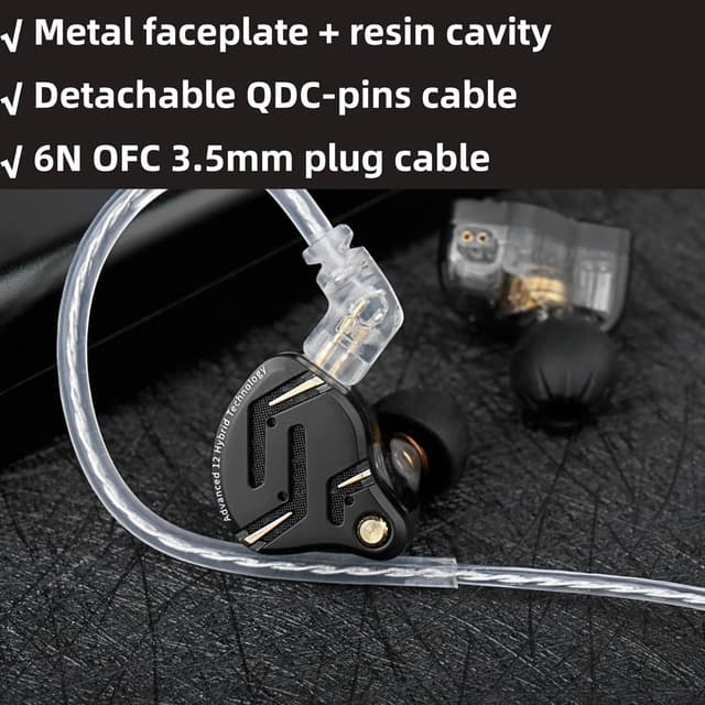 Detalle de KZ ZS12 Pro 2 USB-C Wired In-Ear Monitor Headphones (Black, with Mic)