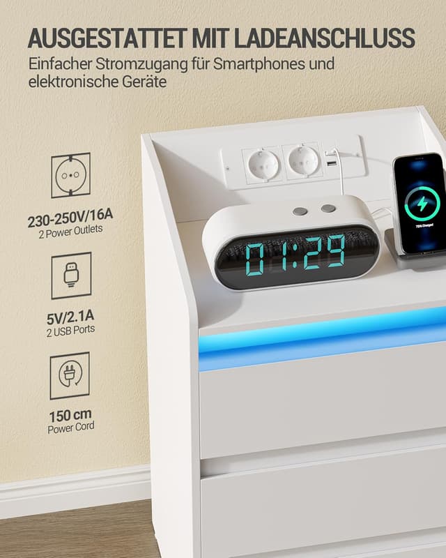 Detalle 2 de Hzuaneri Nachttisch 2er Set mit LED