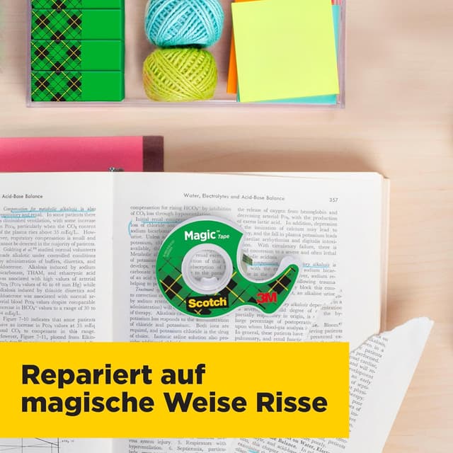 Detalle 2 de Scotch Magic Tape mit 3 Handabrollern – unsichtbares, mattes Klebeband 19 mm x 7,5 m