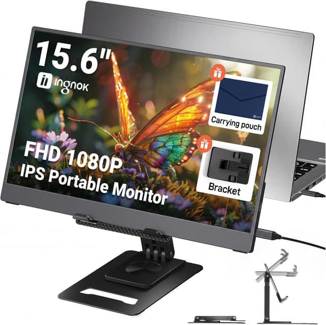 Imagen de Ingnok tragbarer Monitor 15,6 Zoll (FHD, IPS) mit Ständer – Zweitbildschirm per USB‑C & HDMI en OfertitasTOP