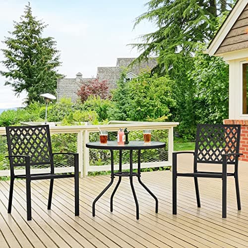 Detalle 2 de Yaheetech tavolo da giardino rotondo in vetro Ø 70 cm con foro per ombrellone (altezza 73 cm) nero