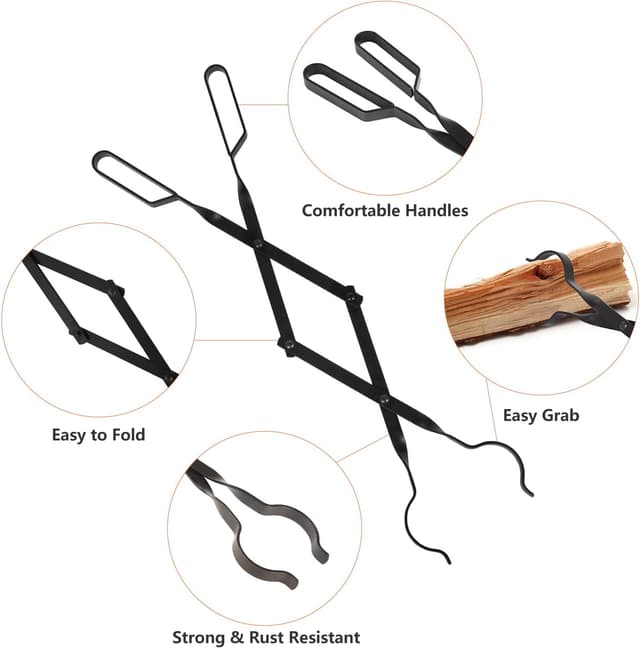 Detalle de Uten Kit Camino con Attrezzi in Ferro Battuto (2 pezzi): pinze per caminetto e fire poker