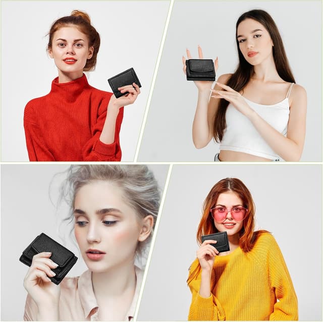 Detalle 2 de Aucuu Portafoglio Donna Piccolo in Pelle con Portamonete e 6 Scomparti Carte