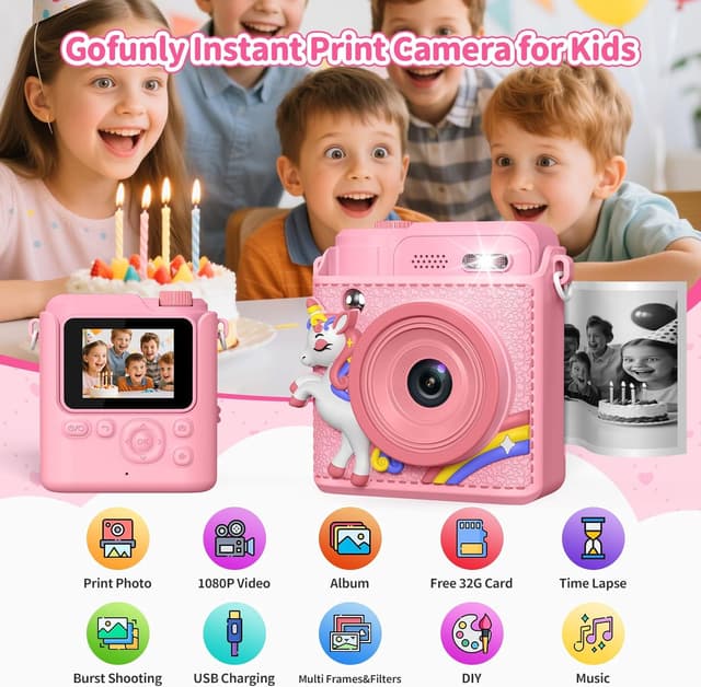 Detalle de Gofunly Sofortbildkamera Kinder mit Drucker, 1080P HD und 32 GB Speicher