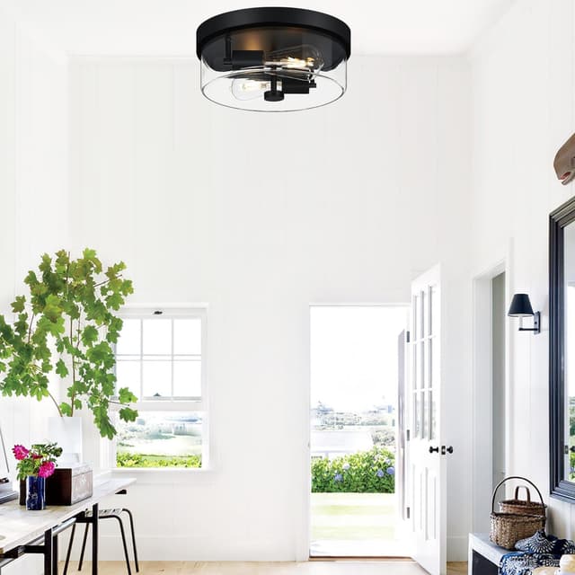 Thumbnail 6 de szzgco 2-Light Black Flush Mount Ceiling Light with Clear Glass Shade (Farmhouse/Industrial Style)