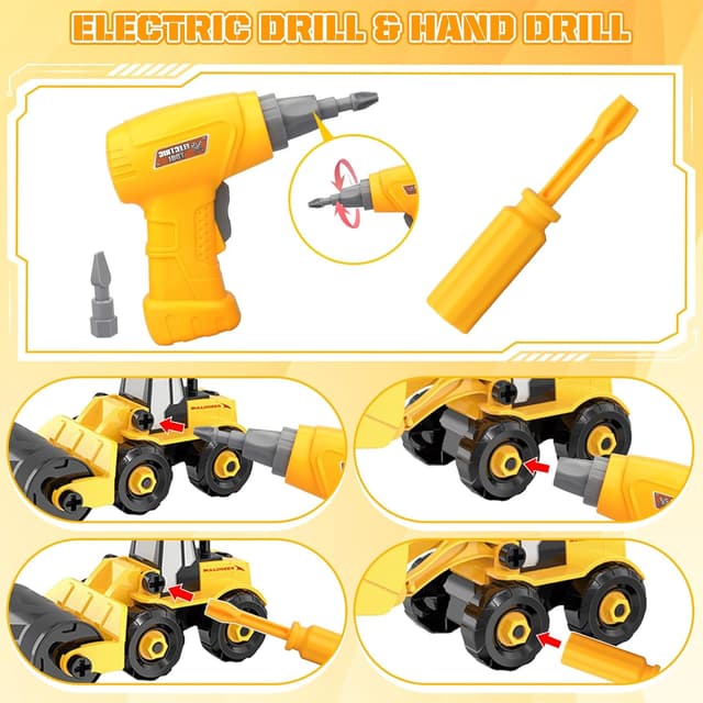 Detalle 2 de Vanplay 6 in 1 Take-Apart Construction Vehicles Set with Electric Drill & Storage Box (104 pcs)