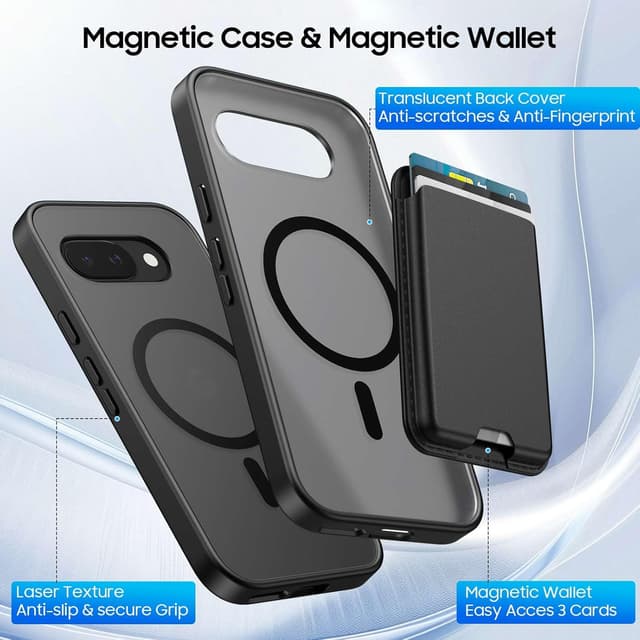 Detalle de Magnetic Case for Google Pixel 9A with Detachable Wallet (MagSafe Compatible) — Black