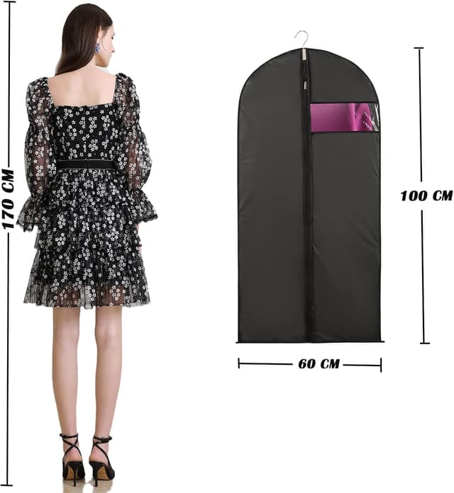 Detalle 2 de Niviy Suit Bags Garment Covers (60 x 100cm) – Moth Proof Clothes Protectors, Translucent PEVA, Zip Closure, 5 Pack (Black)