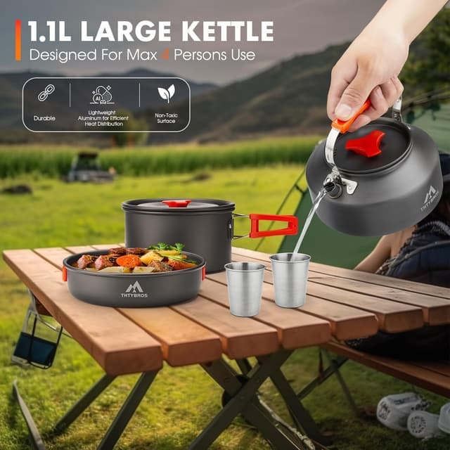 Thumbnail 6 de THTYBROS 17-Piece Camping Cookware Set in Hard Anodised Aluminium (Pot, Pan, Kettle, Cups & Cutlery)