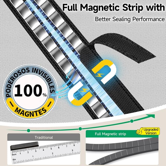 Detalle 2 de Magnetic Fly Screen Door (90x200cm) with Full-Length Magnets, Fibreglass Mesh & No-Drill Fit – Black