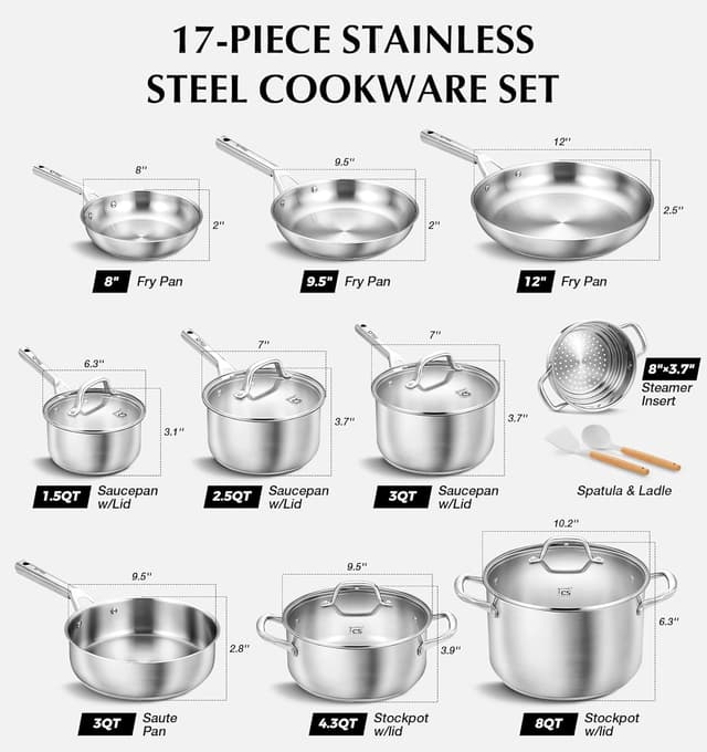 Detalle 2 de KOCH SYSTEME CS 17-Piece Stainless Steel Cookware Set (18/10, 5-Layer Base)