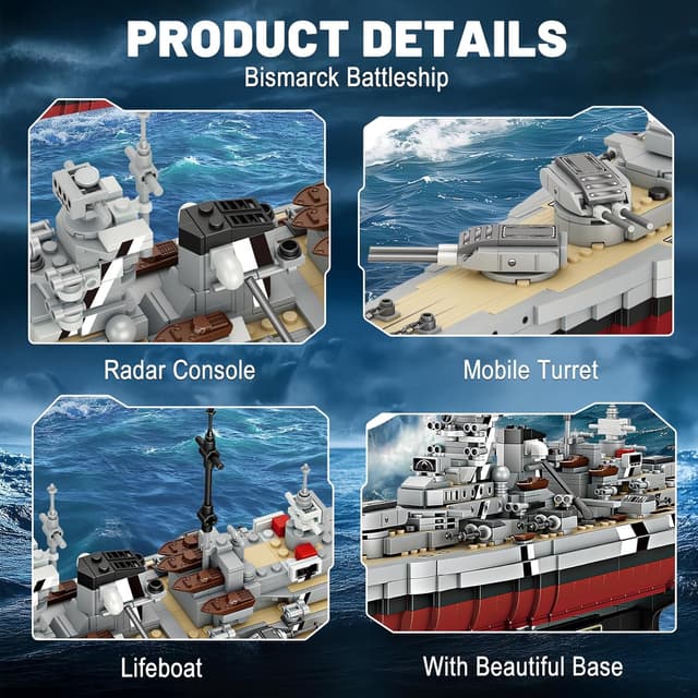 Detalle 2 de Brihappen – Jeu de construction militaire du cuirassé Bismarck (2081 pièces)