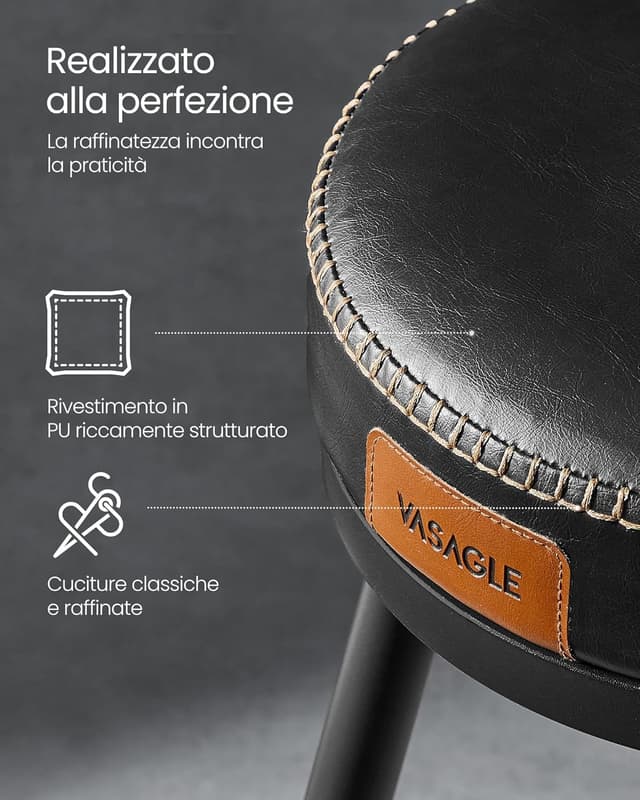 Detalle de VASAGLE EKHO LBC089B01: set di 2 sgabelli da bar girevoli con schienale, altezza 65 cm (nero inchiostro)