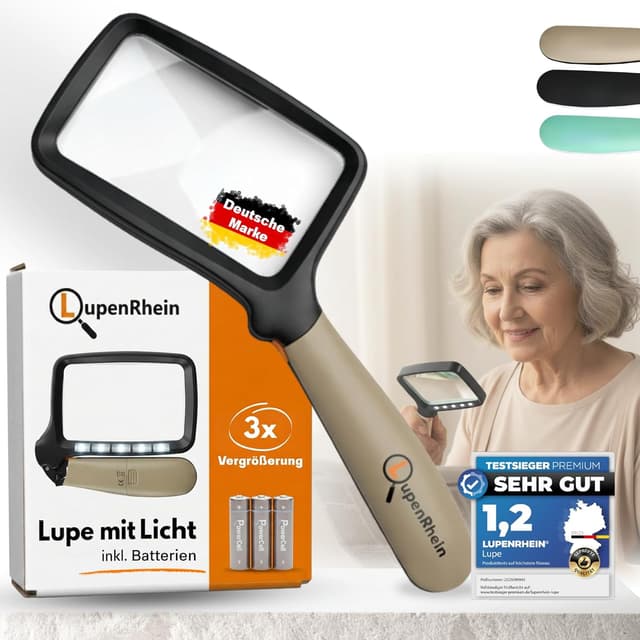 Detalle de LupenRhein® Lupe mit Licht (3x) – klappbare Leselupe mit dimmbarem LED-Licht inkl. Batterien