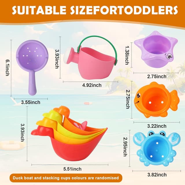 Detalle 2 de ACOMTUO Set da 10 giochi da bagno per bambini, giochi antideformazione antimuffa e impilabili (colori casuali)