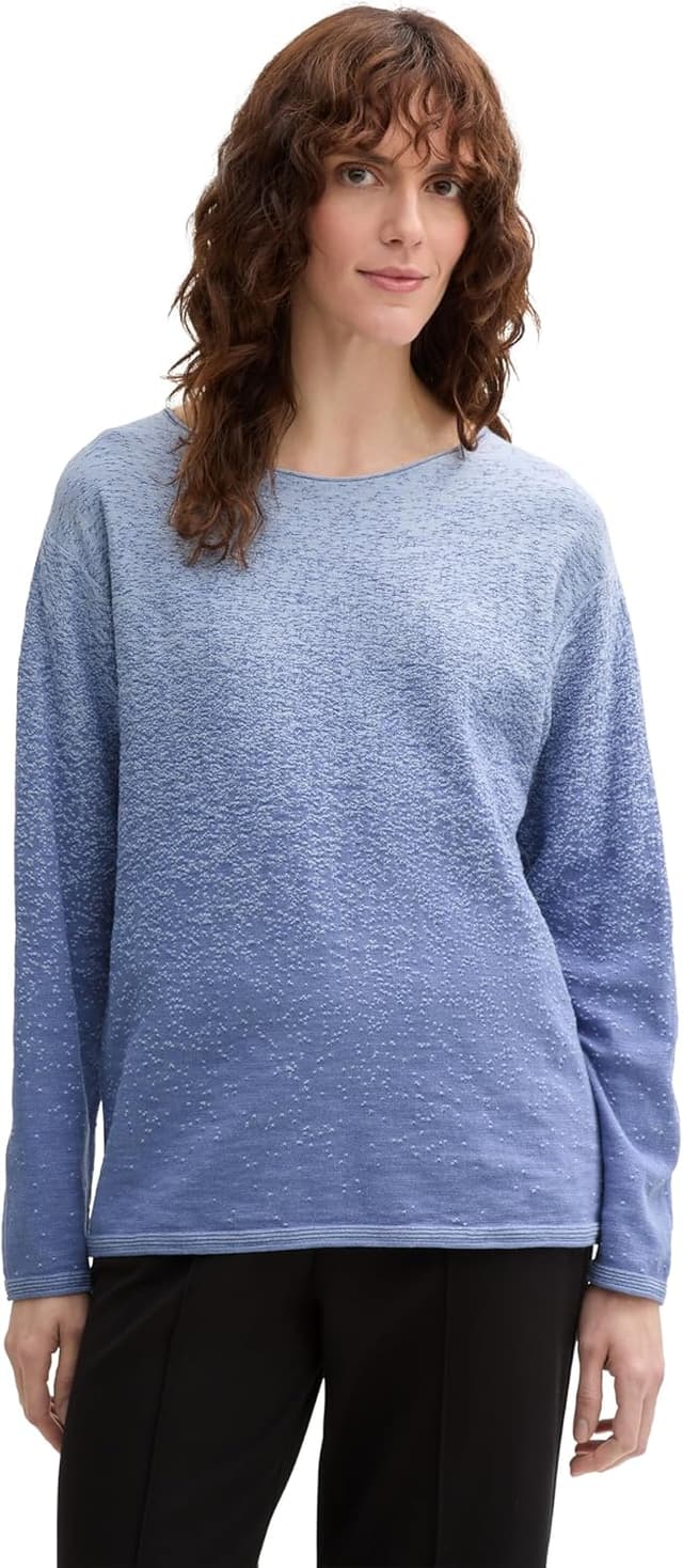 Detalle de TOM TAILOR Pullover donna in cotone biologico con sfumatura spray