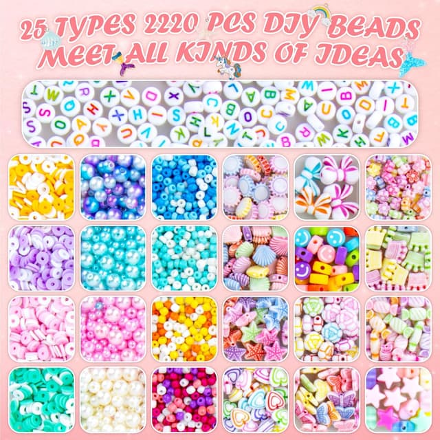 Detalle de snookids Perlen für Armbänder Bastelset für Kinder ab 6 Jahren – über 2.200 Perlen, elastische Kristallschnur & Box