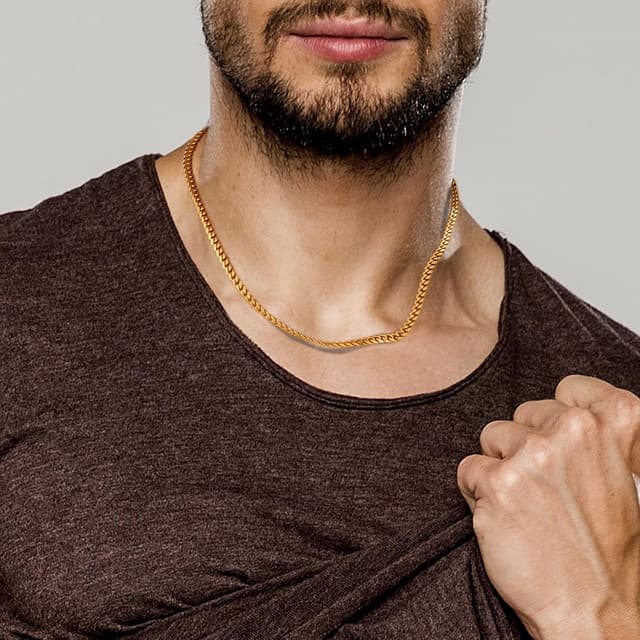 Detalle de KRKC&CO Herren Kette mit Silberbeschichtung – Panzerkette mit Diamantschliff, nickelfrei (3 mm/5 mm), Länge 45,7–66 cm