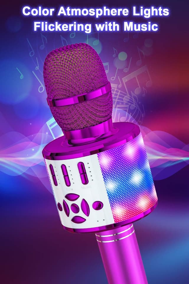 Detalle 2 de BONAOK Microfono Bluetooth Karaoke portatile per adulti con cambio voce e altoparlante (Viola)