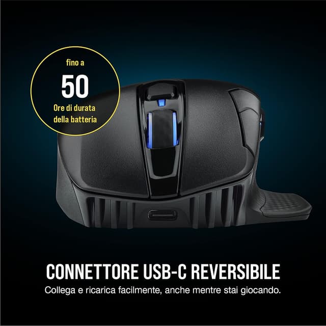 Detalle 2 de Corsair Dark Core RGB PRO CH-9315411-EU mouse gaming wireless con Slipstream e RGB dinamica