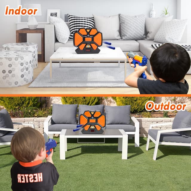 Detalle de Lehoo Castle Electronic Target for Nerf Guns (Black) – digital auto scoring target with 4 modes, lights & sound